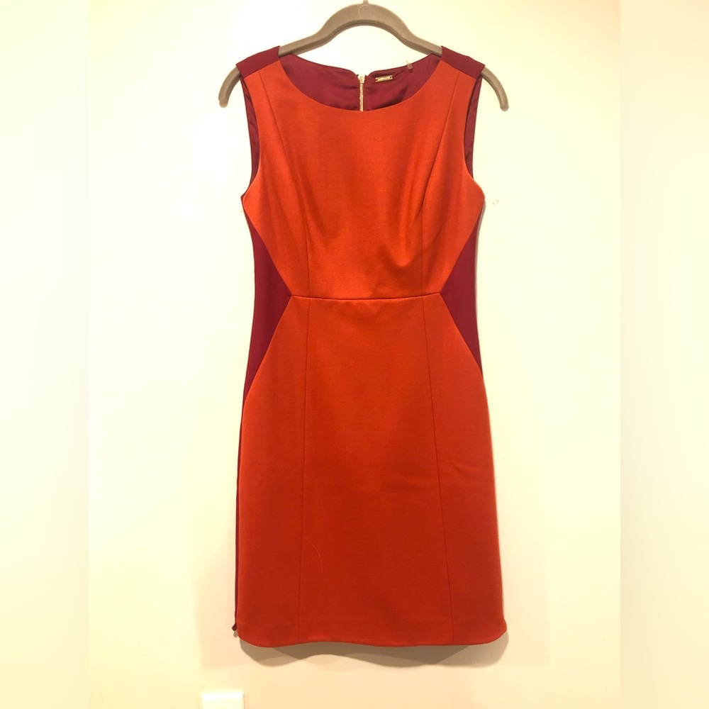 Elie Tahari orange and red sleeveless cocktail dress
